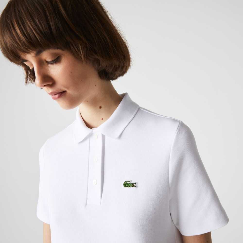 White Lacoste Trumpet Sleeve Pique Polo Dress | ELBGIY-931