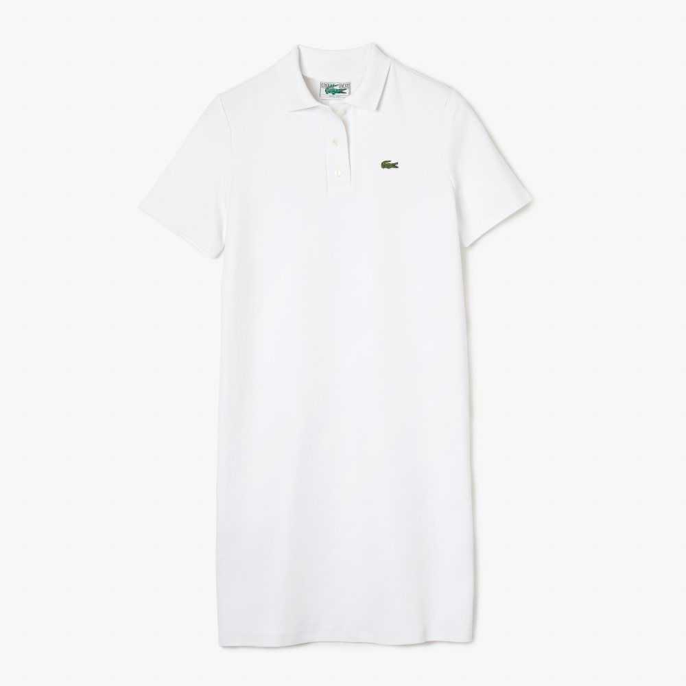 White Lacoste Trumpet Sleeve Pique Polo Dress | ELBGIY-931