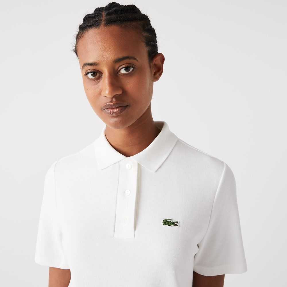 White Lacoste Trumpet Sleeve Pique Polo Dress | TPCNYD-793