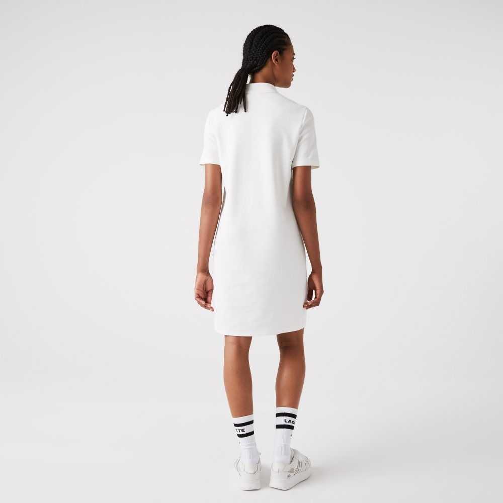 White Lacoste Trumpet Sleeve Pique Polo Dress | TPCNYD-793