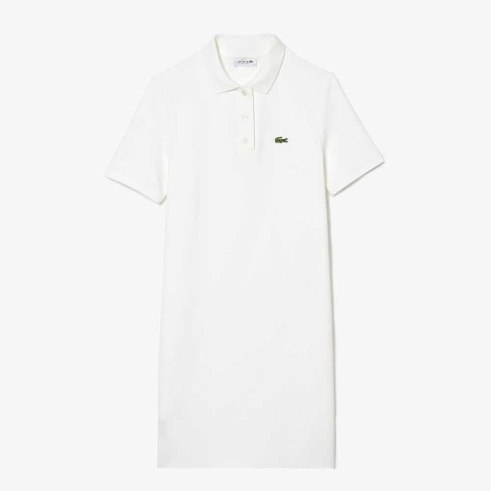 White Lacoste Trumpet Sleeve Pique Polo Dress | TPCNYD-793