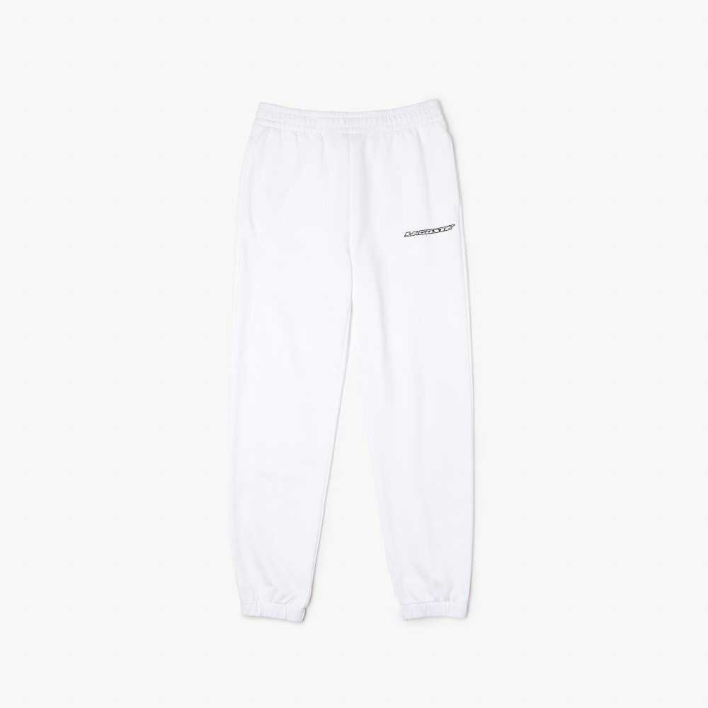 White Lacoste Unbrushed Flannel Joggers | UBTVXR-659