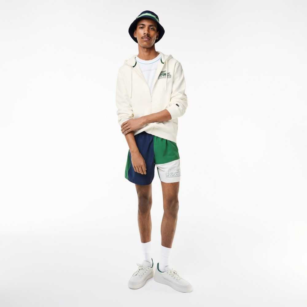 White Lacoste Unbrushed Fleece Zipped Hoodie | SUEPRQ-562