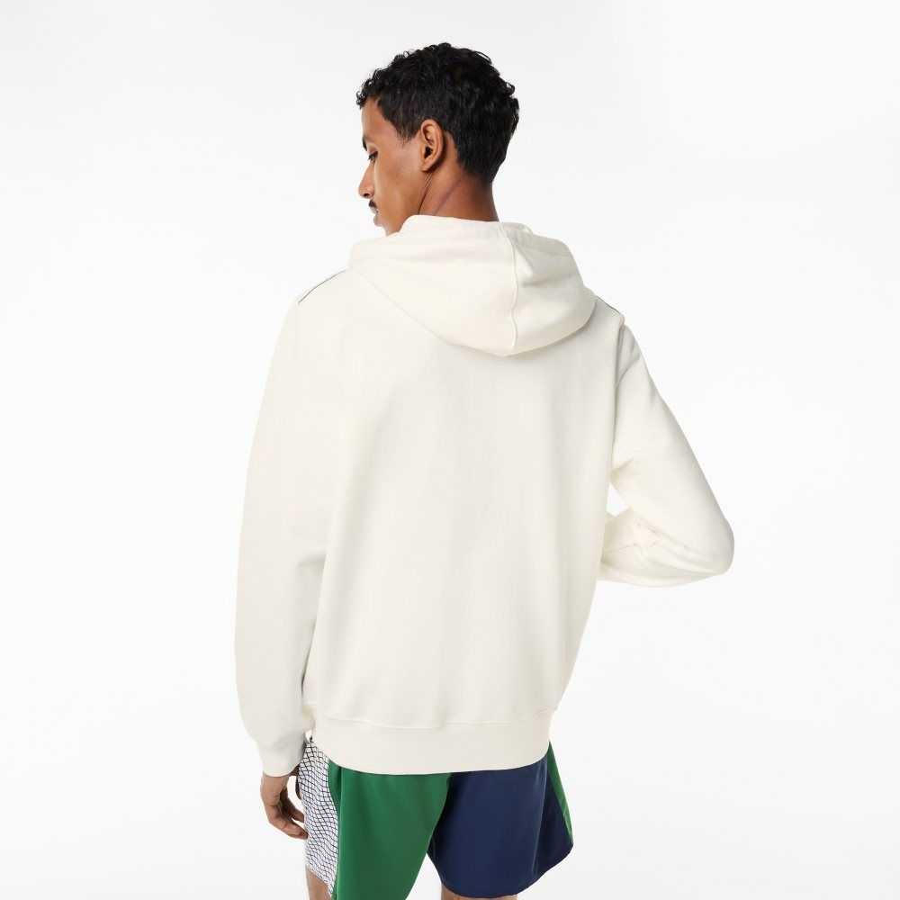 White Lacoste Unbrushed Fleece Zipped Hoodie | SUEPRQ-562