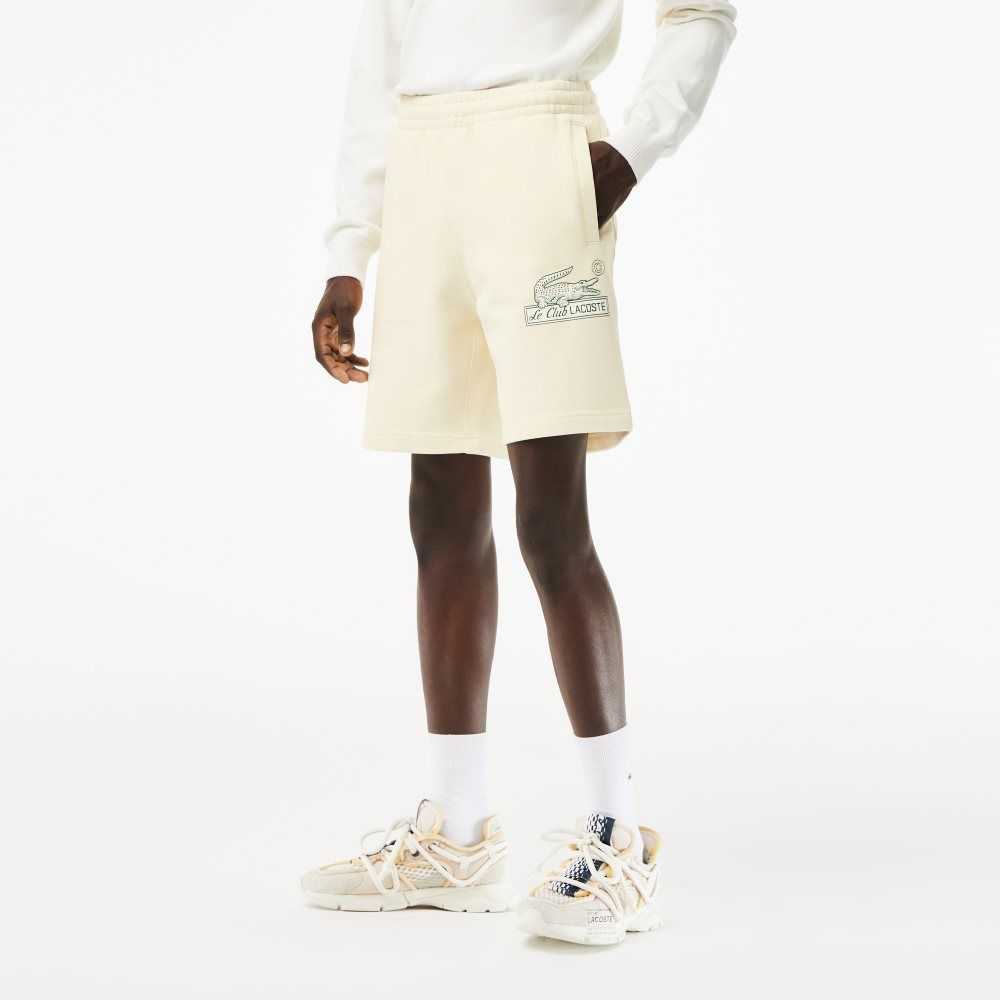 White Lacoste Unbrushed Organic Cotton Fleece Shorts | JGNDIA-938