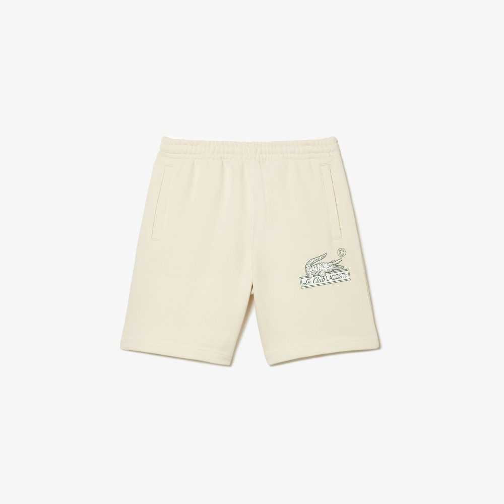 White Lacoste Unbrushed Organic Cotton Fleece Shorts | JGNDIA-938