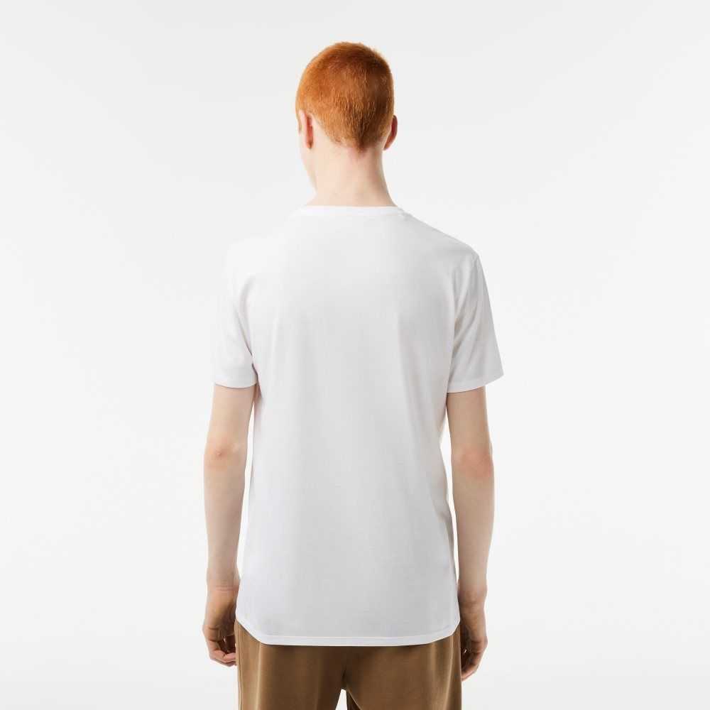 White Lacoste V-Neck Pima Cotton Jersey T-Shirt | QRZTSF-683