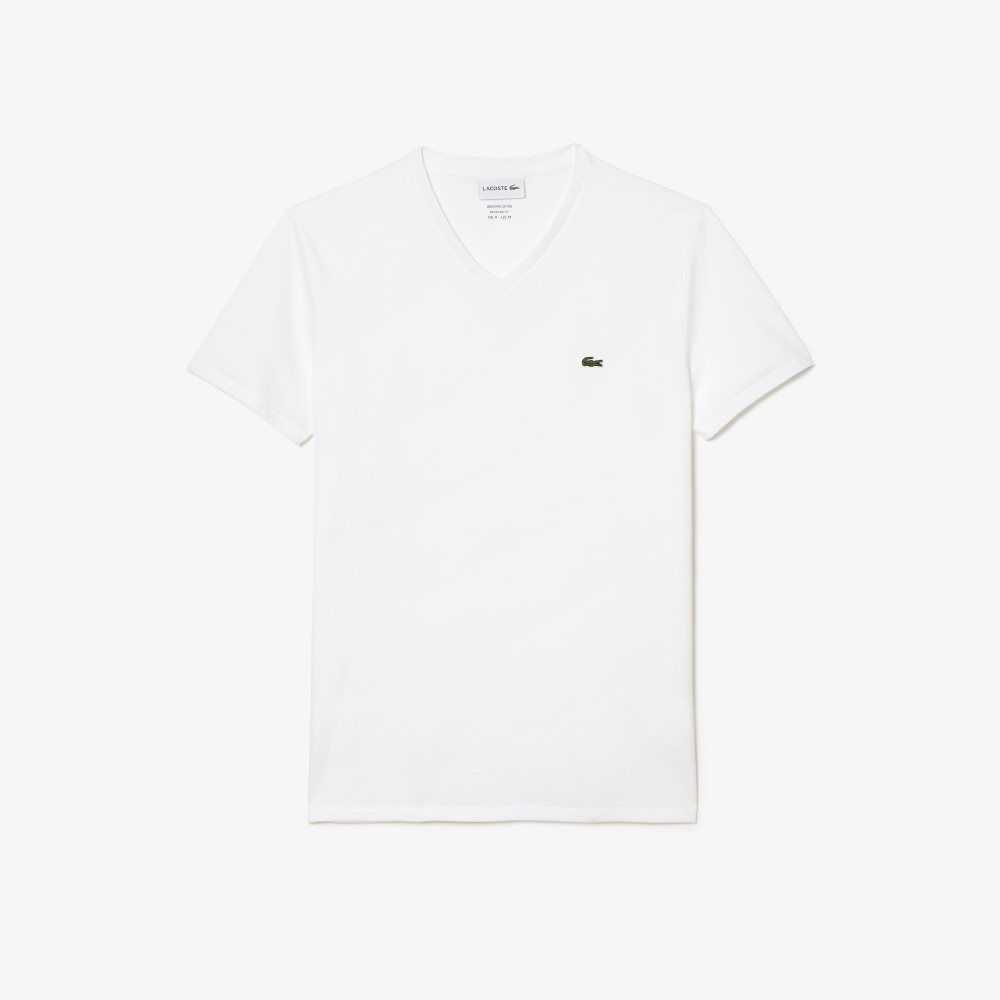 White Lacoste V-Neck Pima Cotton Jersey T-Shirt | QRZTSF-683