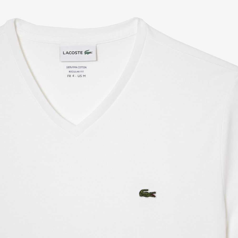 White Lacoste V-Neck Pima Cotton Jersey T-Shirt | QRZTSF-683