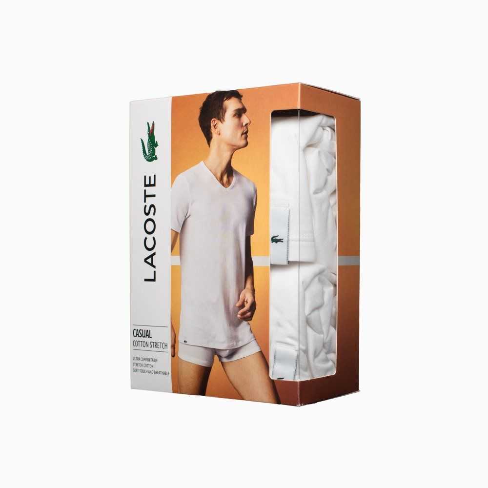 White Lacoste V-neck Cotton Lounge T-shirt 2-Pack | ERQZDV-467