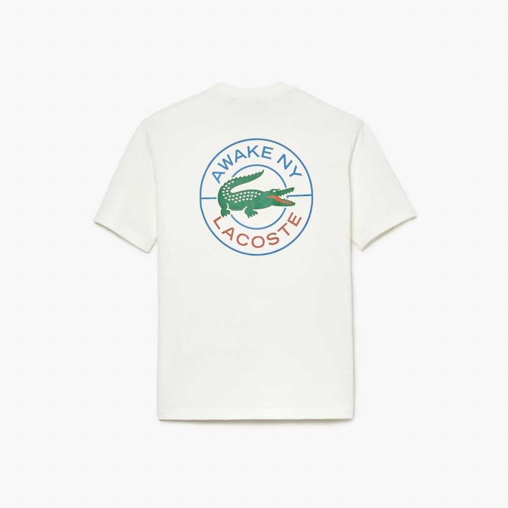 White Lacoste x AWAKE NY Logo Cotton Pique T-shirt | NQJOAK-623