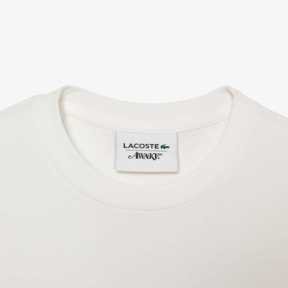 White Lacoste x AWAKE NY Logo Cotton Pique T-shirt | NQJOAK-623