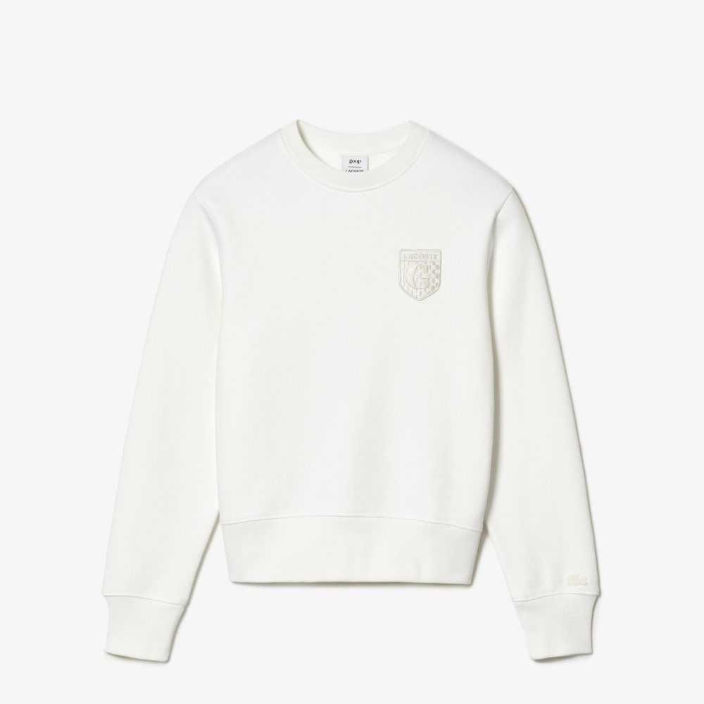 White Lacoste x Goop Unbrushed Cotton Fleece Sweatshirt | UHSFPR-740