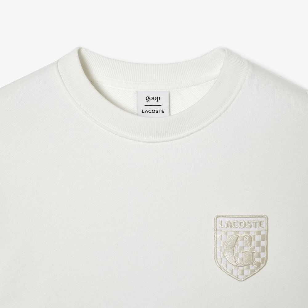 White Lacoste x Goop Unbrushed Cotton Fleece Sweatshirt | UHSFPR-740