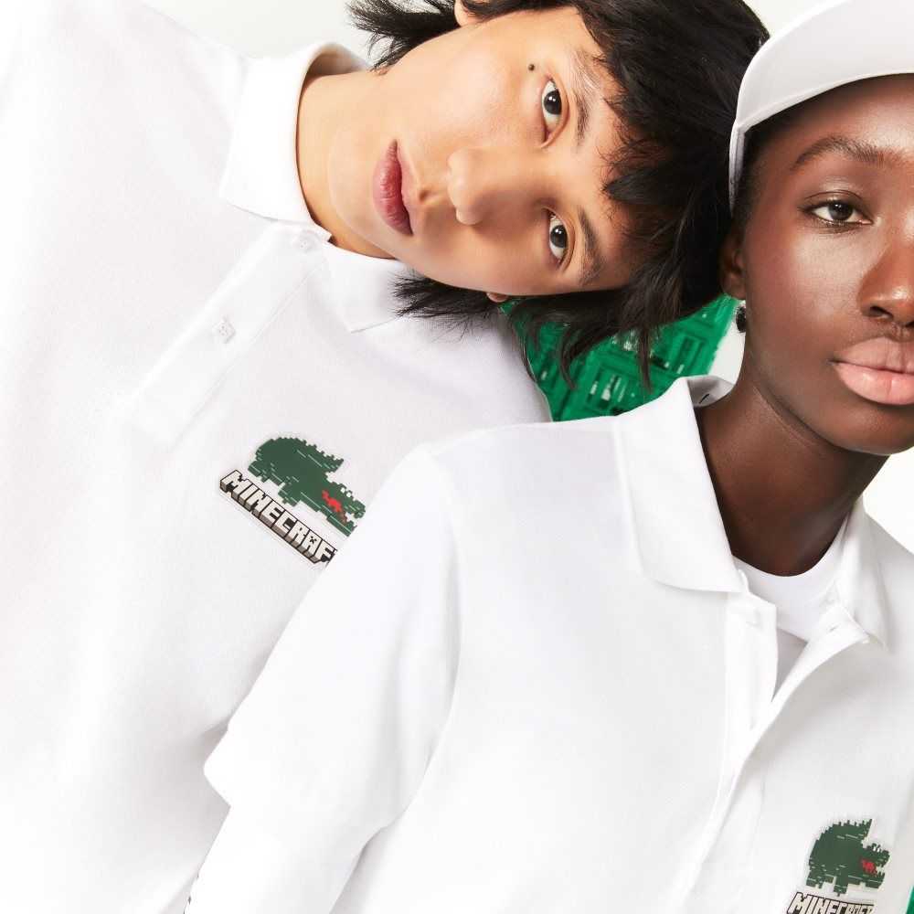 White Lacoste x Minecraft Classic Fit Organic Cotton Polo | GPZOJQ-634