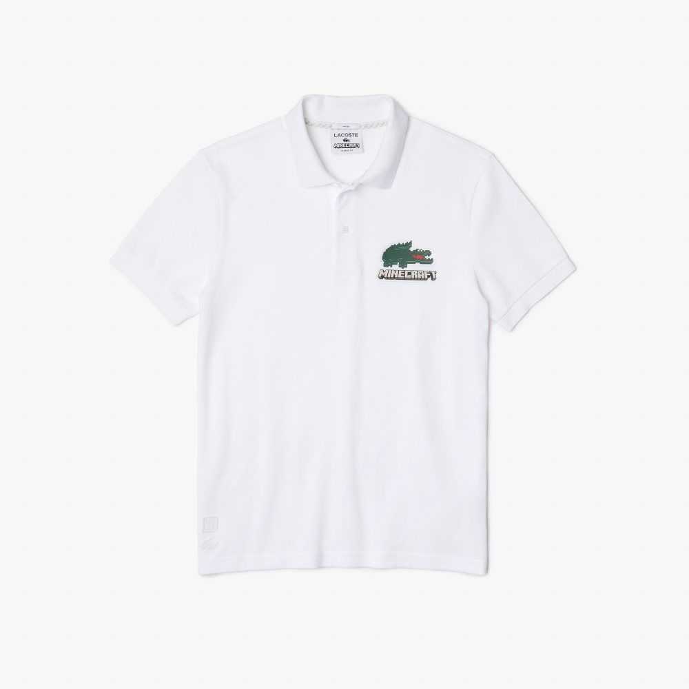 White Lacoste x Minecraft Classic Fit Organic Cotton Polo | GPZOJQ-634