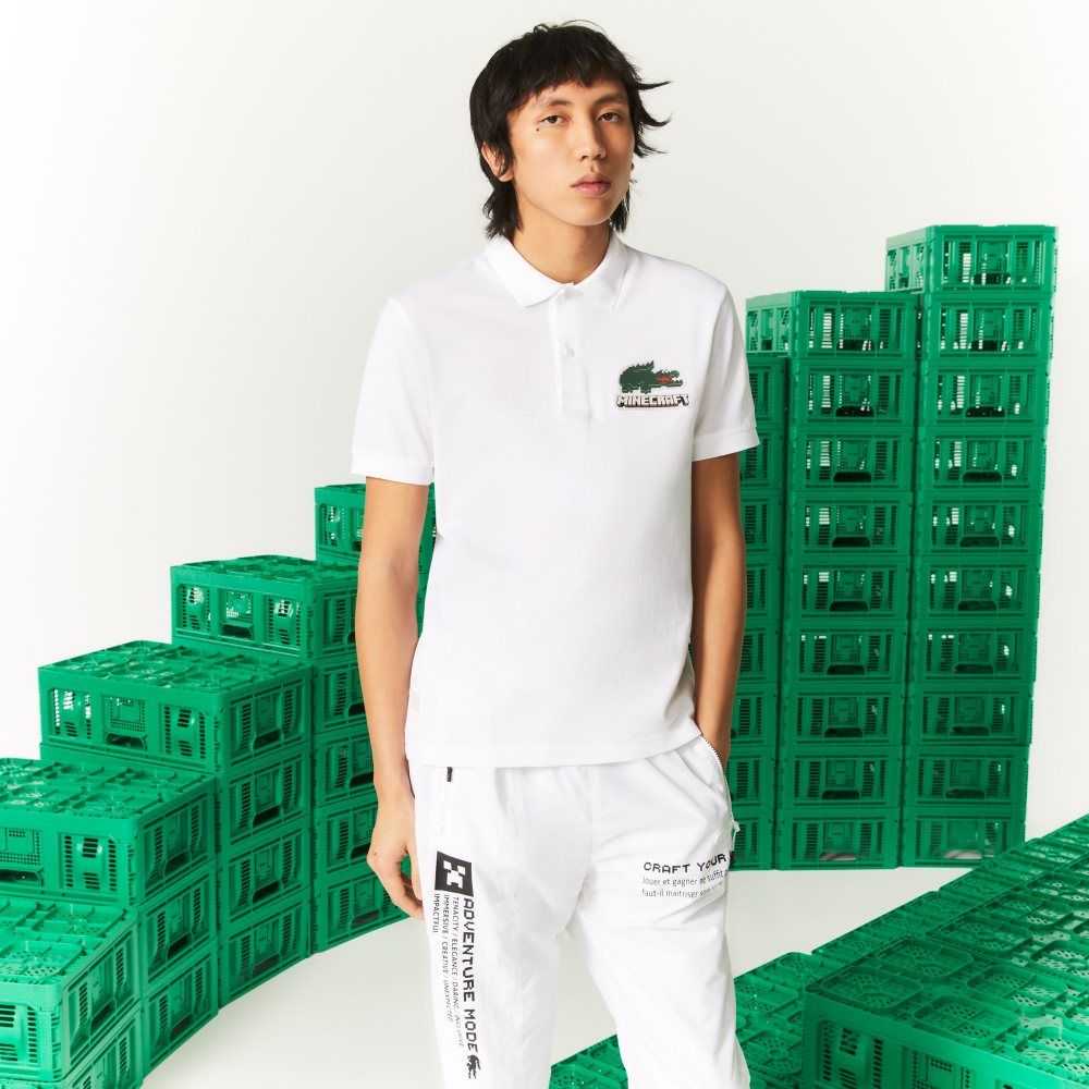 White Lacoste x Minecraft Classic Fit Organic Cotton Polo | GPZOJQ-634