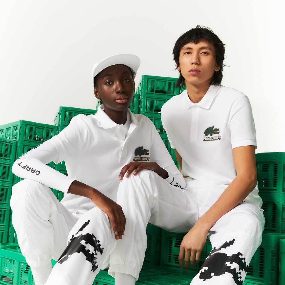 White Lacoste x Minecraft Classic Fit Organic Cotton Polo | GPZOJQ-634