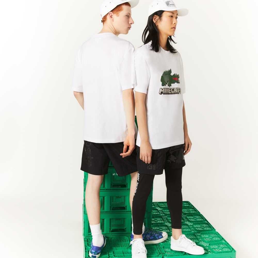 White Lacoste x Minecraft Print Organic Cotton T-Shirt | SEIPQZ-471