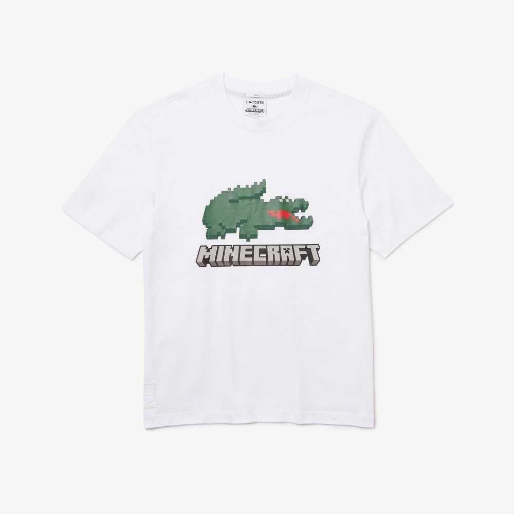 White Lacoste x Minecraft Print Organic Cotton T-Shirt | SEIPQZ-471