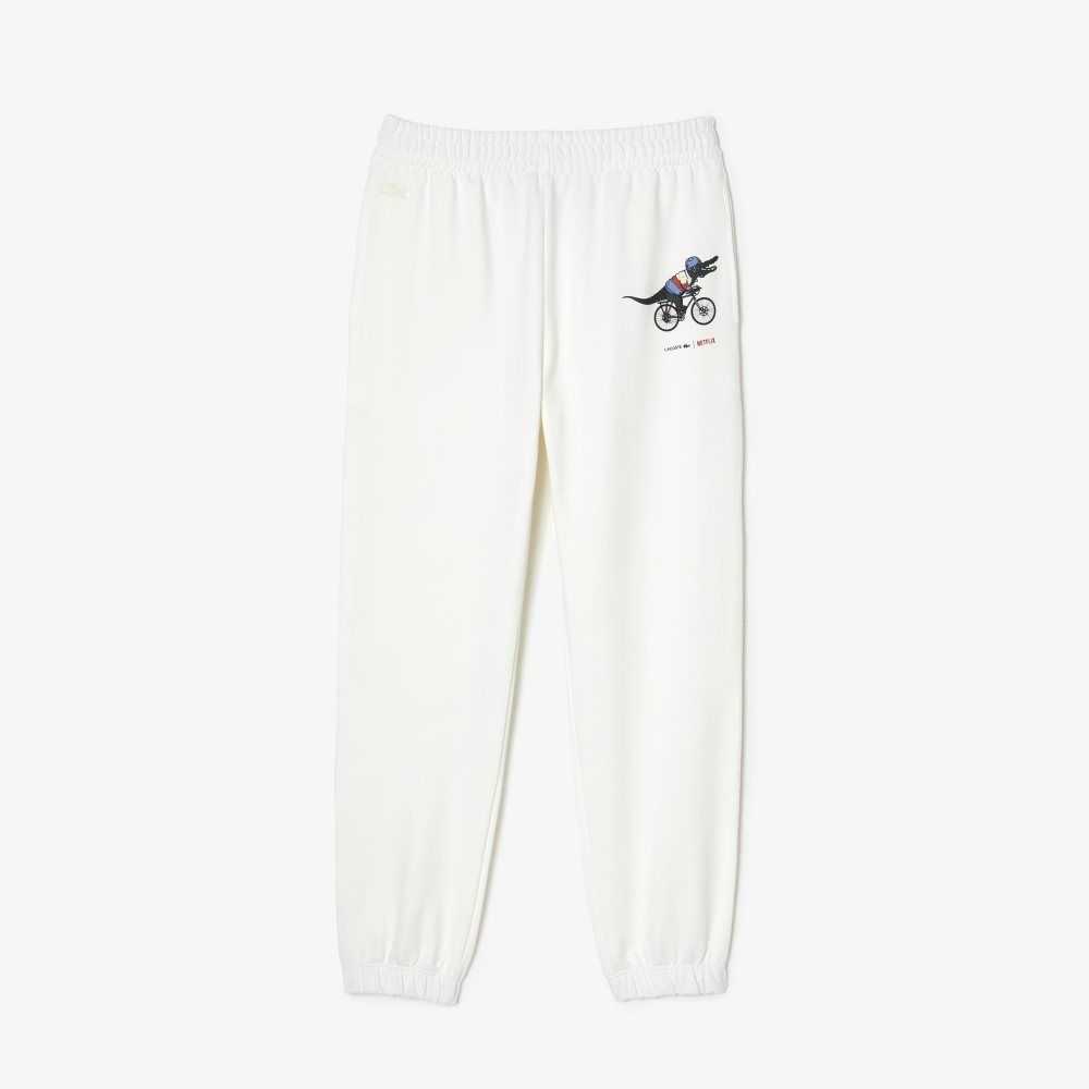 White Lacoste x Netflix Croc Print Track Pants | XTAZGC-046