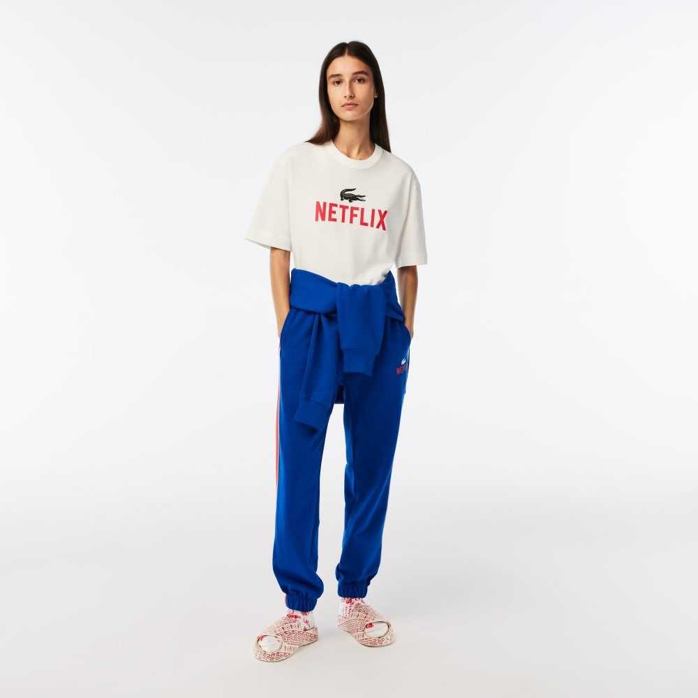 White Lacoste x Netflix Loose Fit Organic Cotton T-Shirt | BXLWQH-673