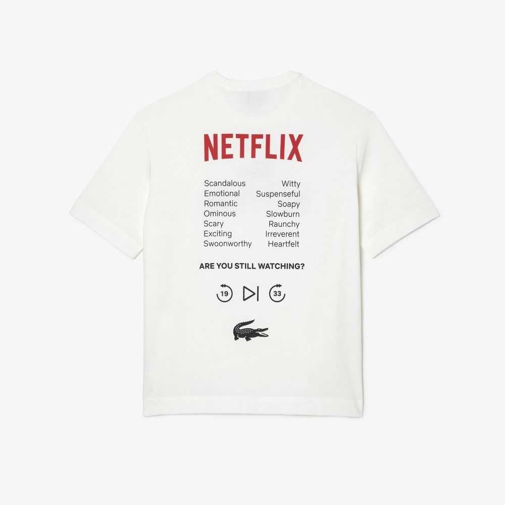 White Lacoste x Netflix Loose Fit Organic Cotton T-Shirt | BXLWQH-673