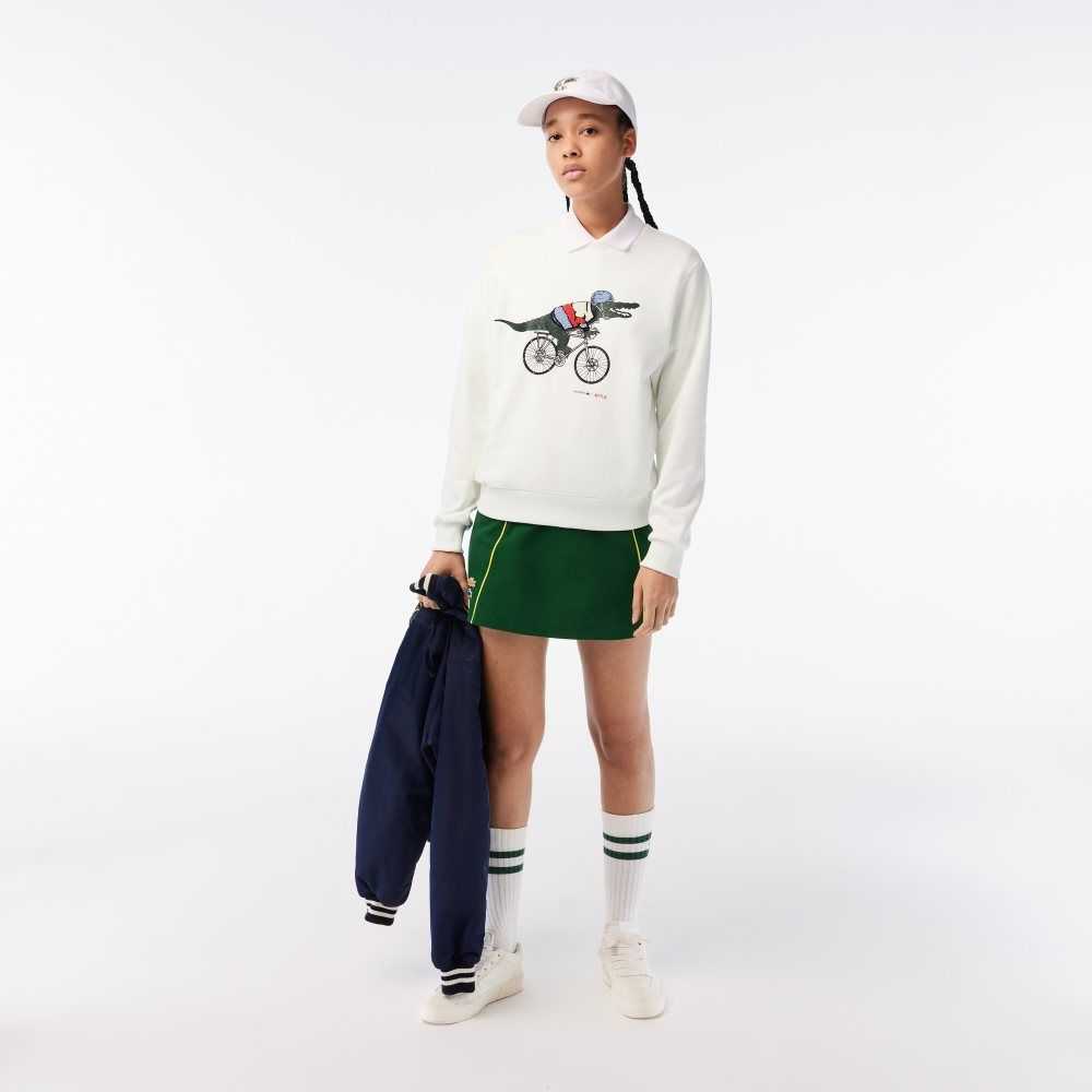 White Lacoste x Netflix Loose Fit Organic Cotton Fleece Sweatshirt | JISUNK-905