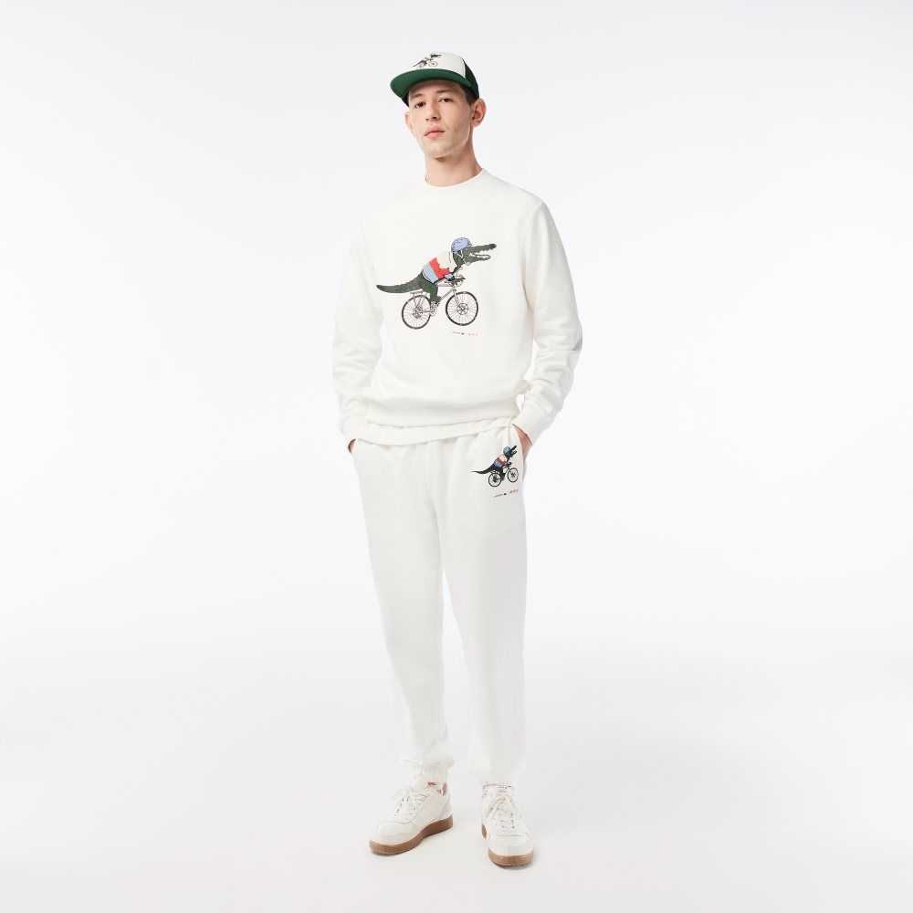 White Lacoste x Netflix Organic Cotton Fleece Print Sweatshirt | FUMSKY-380