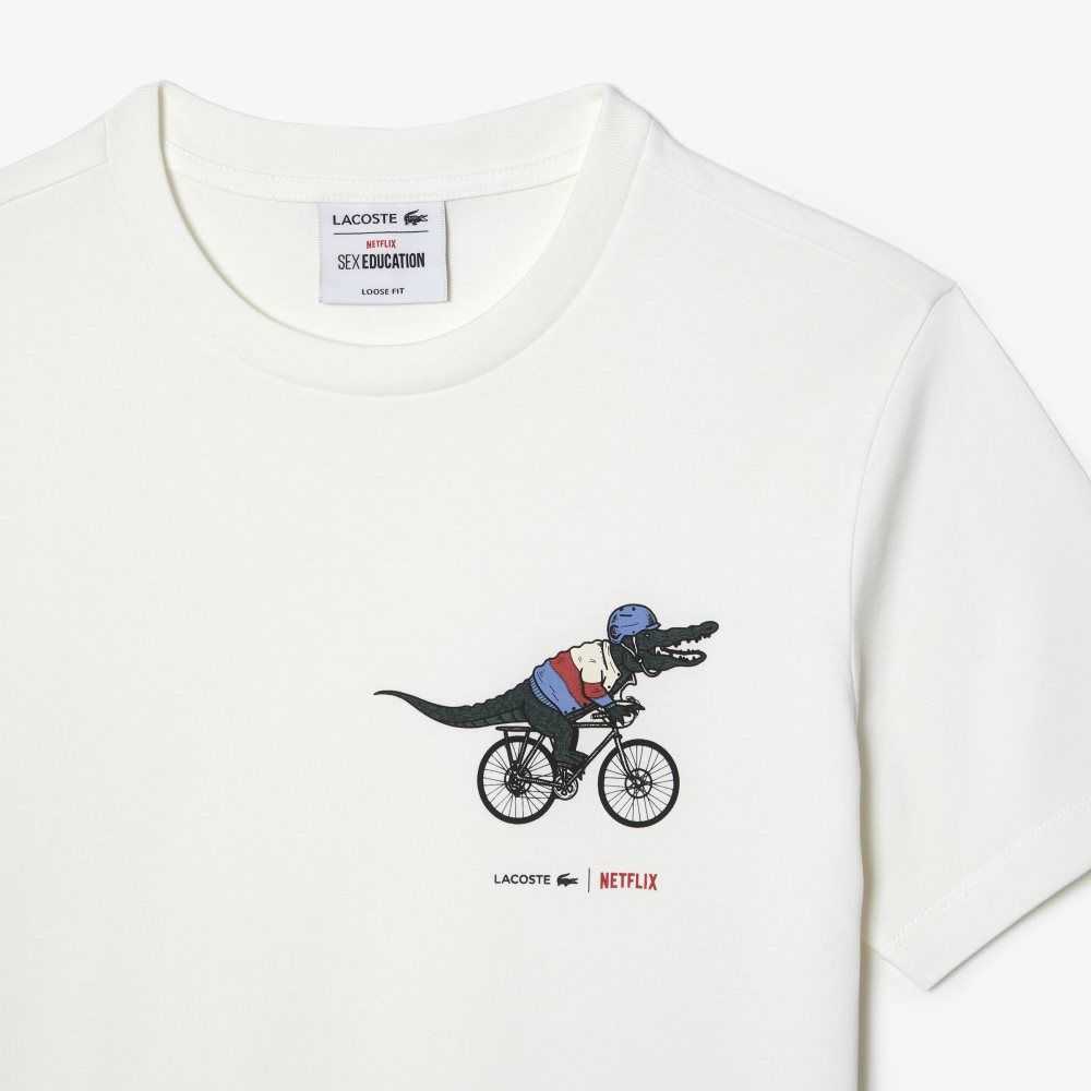 White Lacoste x Netflix Organic Cotton Jersey T-Shirt | ZUWKNO-398