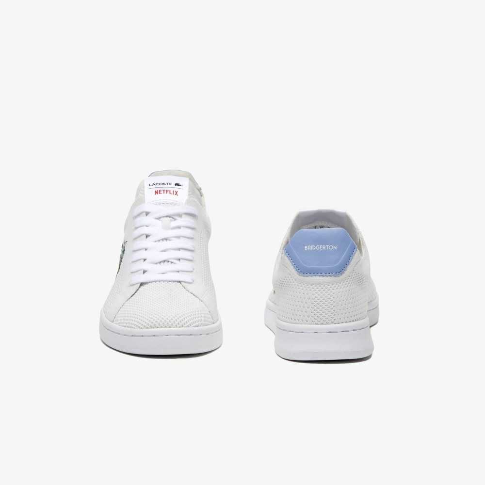 White/Light Blue Lacoste x Netflix Bridgerton Carnaby Piquee Sneakers | WIJMVN-864