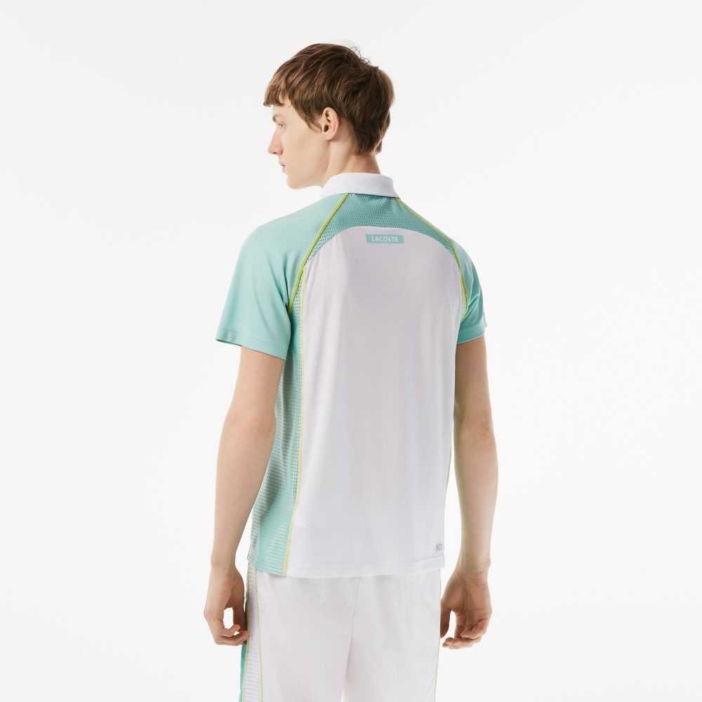 White / Light Green / Yellow Lacoste Tennis Recycled Polyester Polo with Ultra-Dry Technology | MHWRTB-490