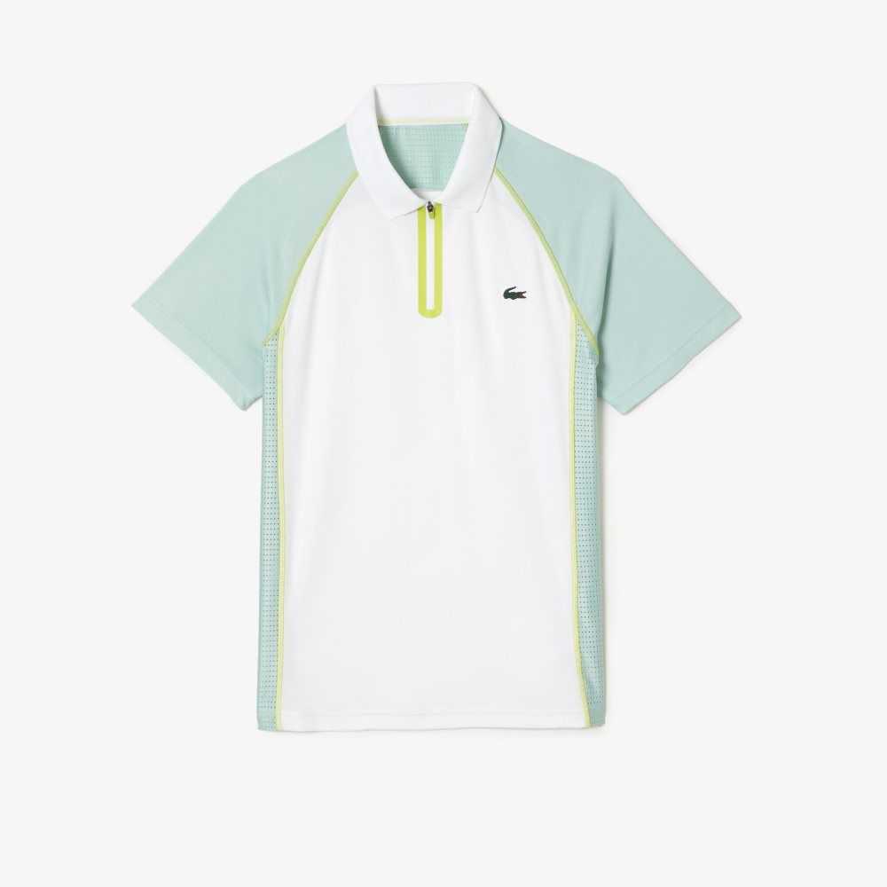 White / Light Green / Yellow Lacoste Tennis Recycled Polyester Polo with Ultra-Dry Technology | MHWRTB-490