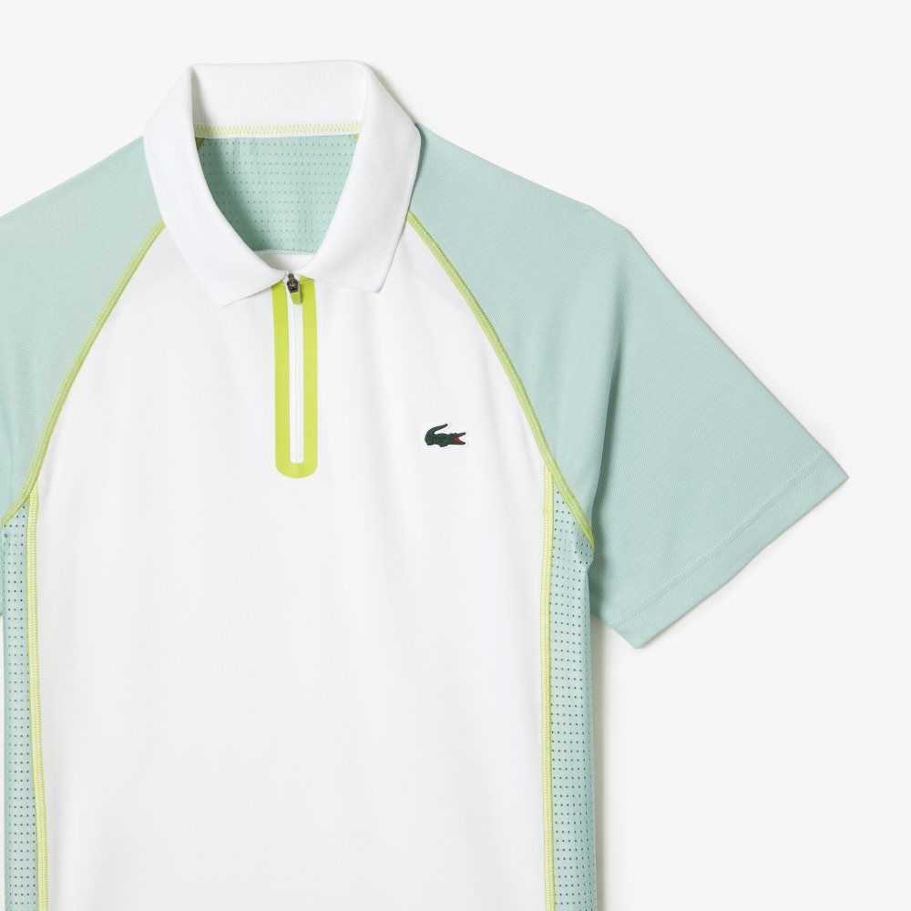 White / Light Green / Yellow Lacoste Tennis Recycled Polyester Polo with Ultra-Dry Technology | MHWRTB-490