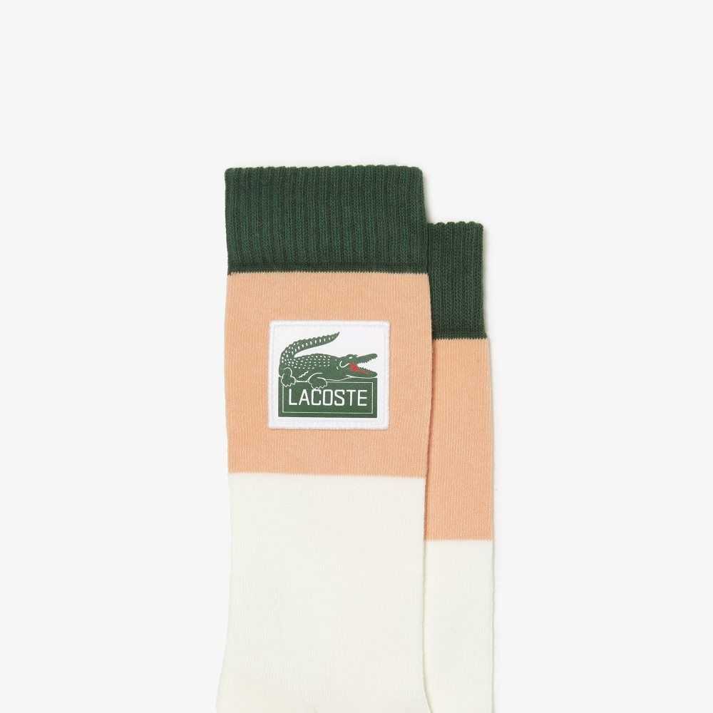 White / Light Orange / Green Lacoste SPORT Roland Garros Edition Jersey Socks | UXLIYD-327