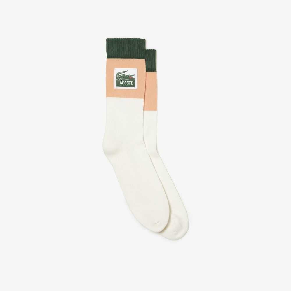 White / Light Orange / Green Lacoste SPORT Roland Garros Edition Jersey Socks | UXLIYD-327