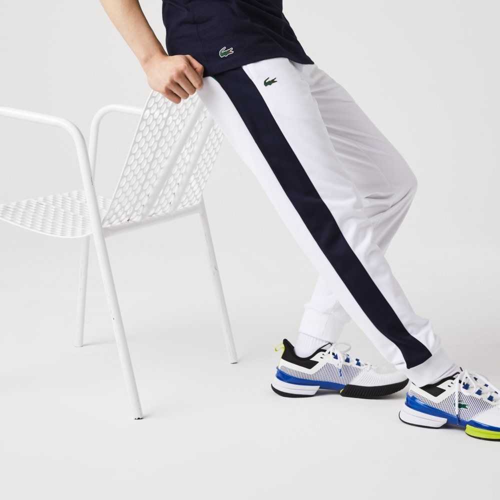 White / Navy Blue / Green Lacoste SPORT Abrasion-Resistant Tennis Trackpants | HVEACF-380