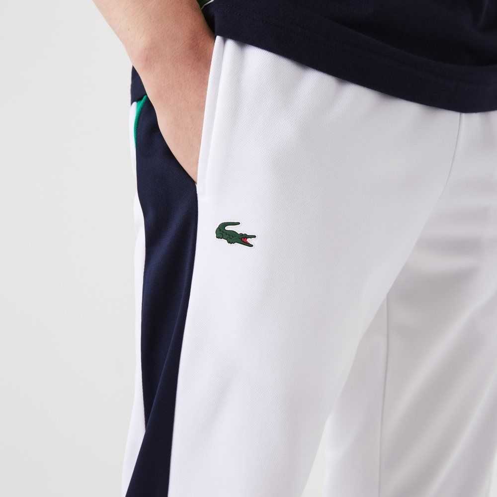 White / Navy Blue / Green Lacoste SPORT Abrasion-Resistant Tennis Trackpants | HVEACF-380