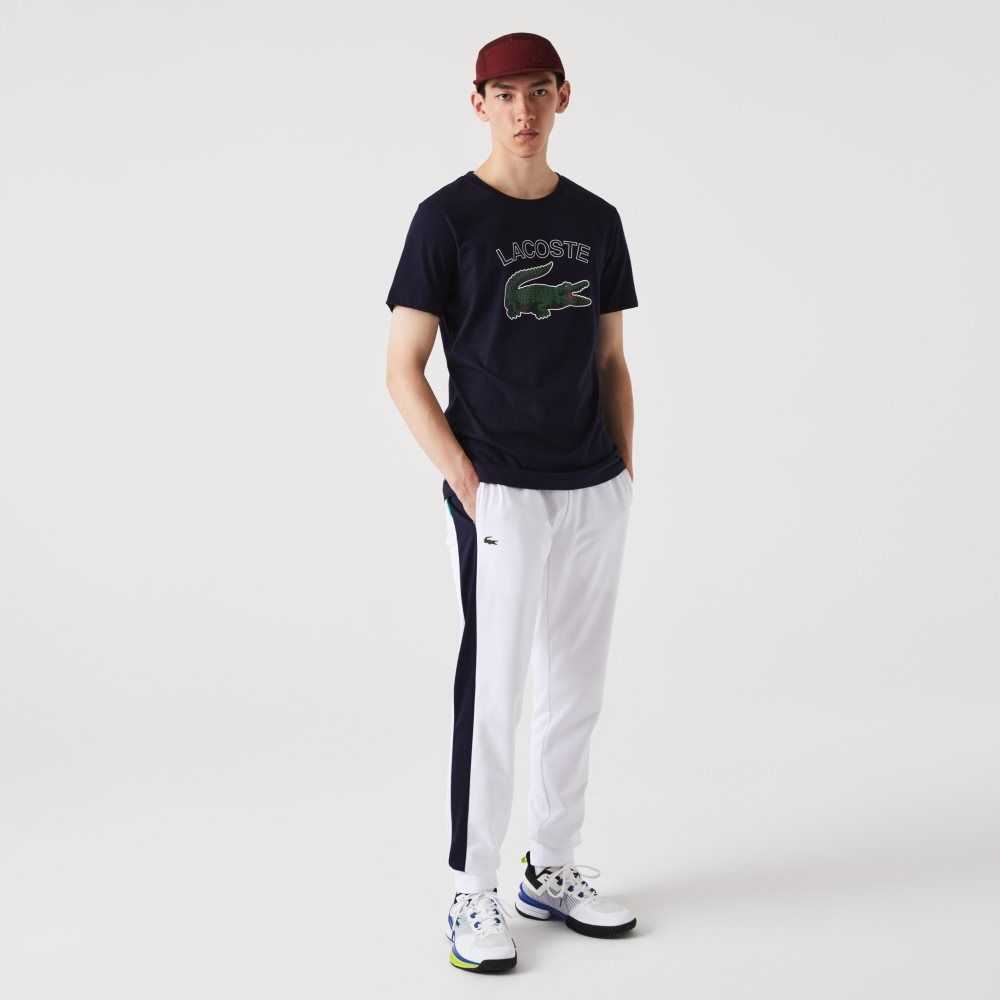 White / Navy Blue / Green Lacoste SPORT Abrasion-Resistant Tennis Trackpants | HVEACF-380