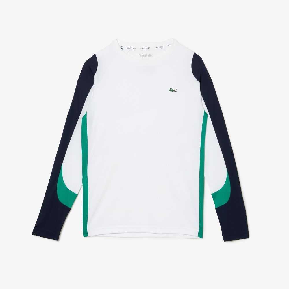 White / Navy Blue / Green / Navy Blue Lacoste SPORT Tennis T-Shirt | CZFDRM-618