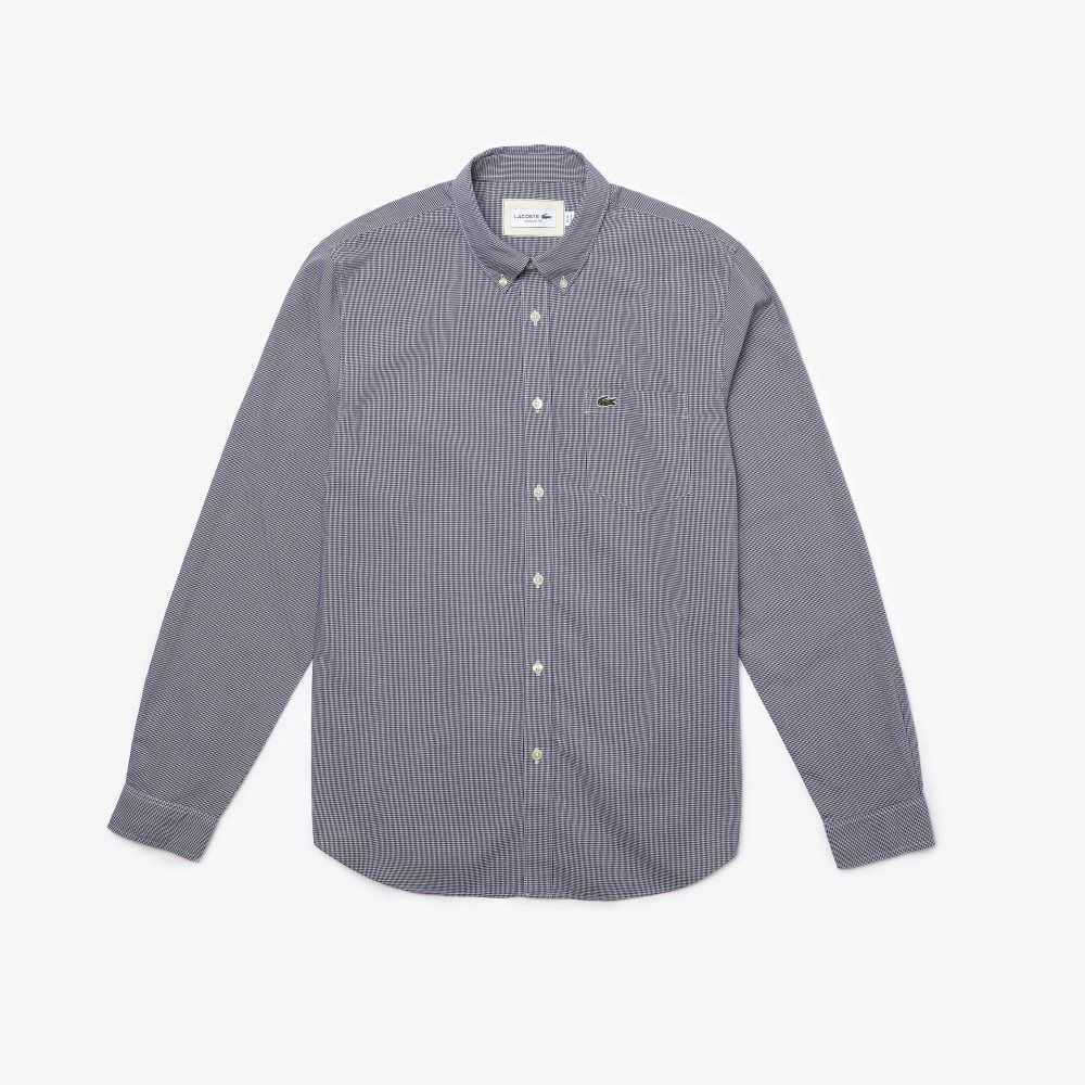 White / Navy Blue Lacoste Regular Fit Cotton Poplin Shirt | BTOXIA-681