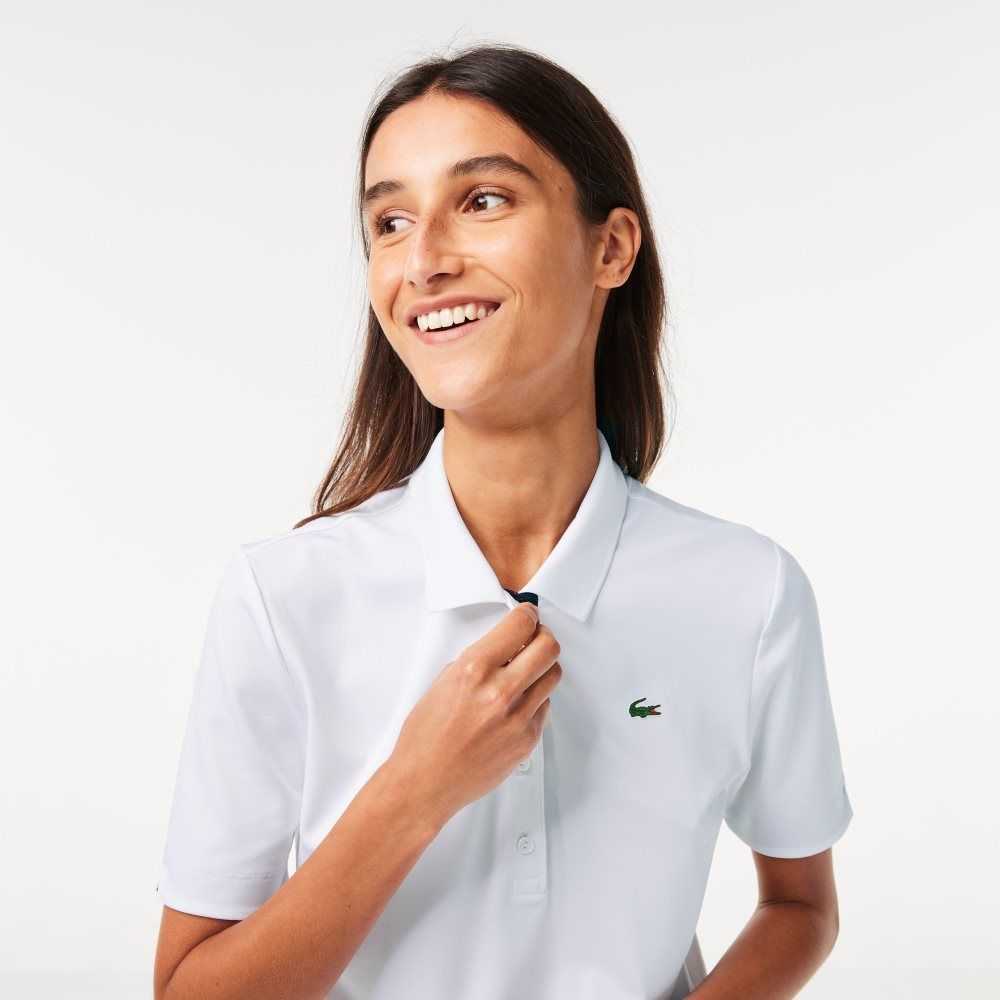 White / Navy Blue Lacoste SPORT Breathable Stretch Golf Polo | SJGBTP-952