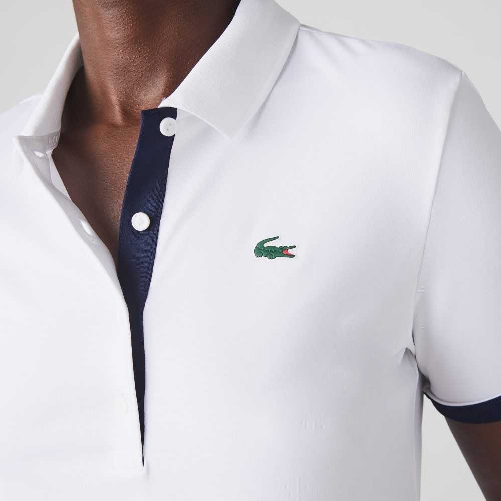 White / Navy Blue Lacoste SPORT Breathable Stretch Golf Polo | SJGBTP-952