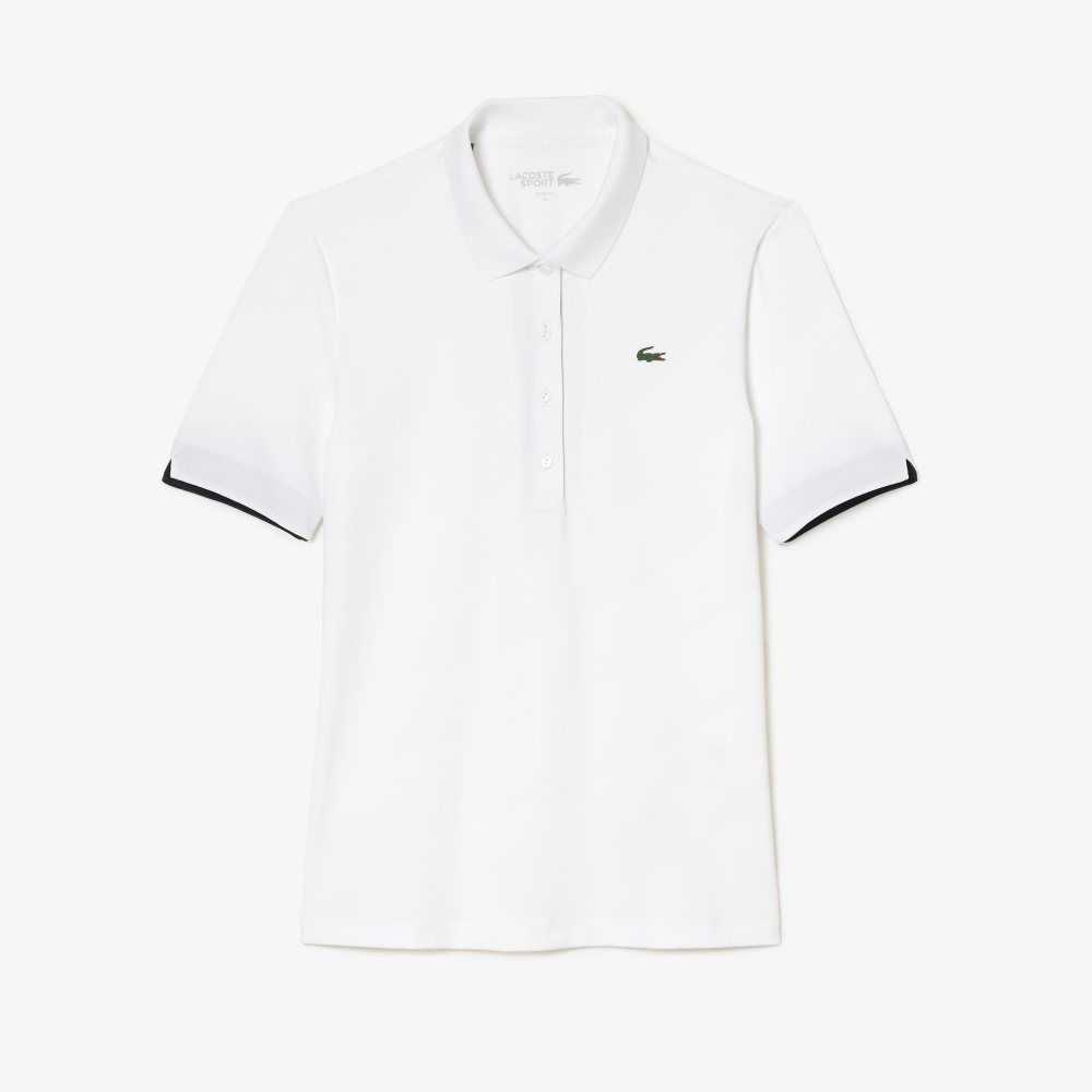 White / Navy Blue Lacoste SPORT Breathable Stretch Golf Polo | SJGBTP-952