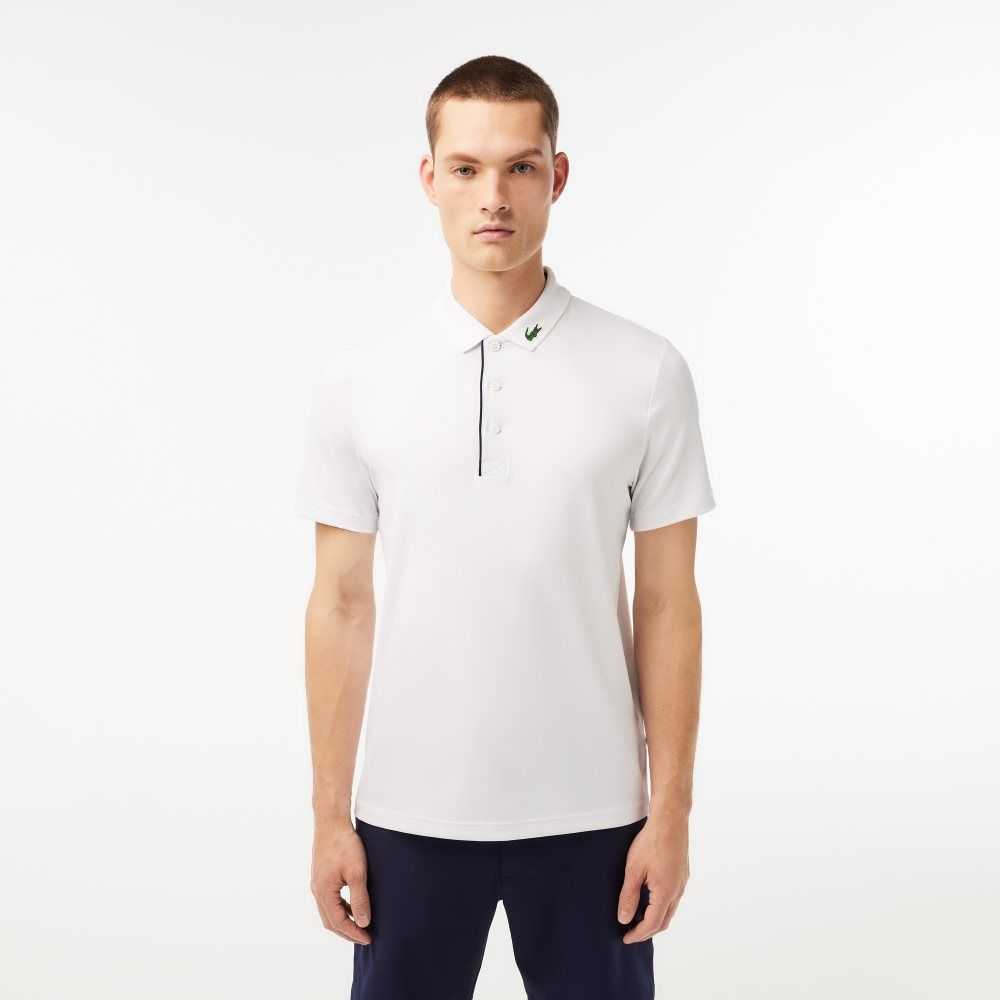 White / Navy Blue Lacoste SPORT Jersey Golf Polo Shirt | TJHGVF-670