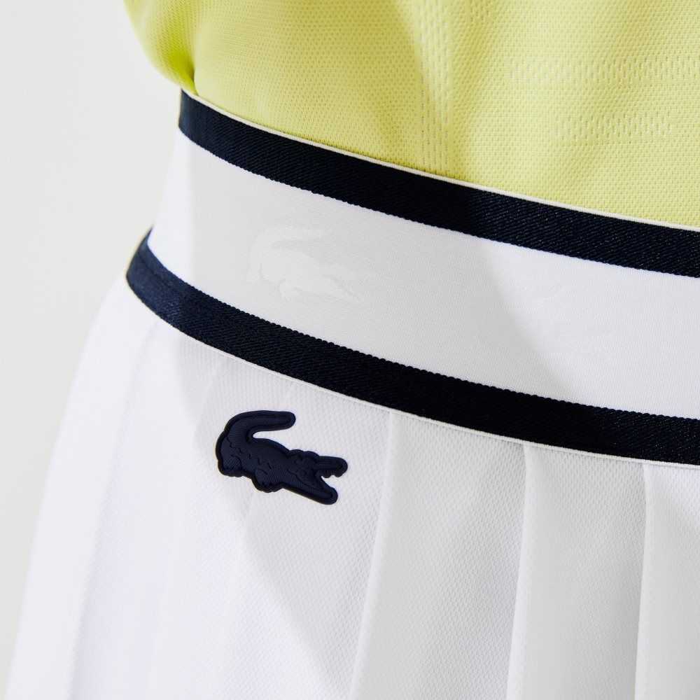 White / Navy Blue Lacoste SPORT Light Pleated Skirt | XNVRIG-432