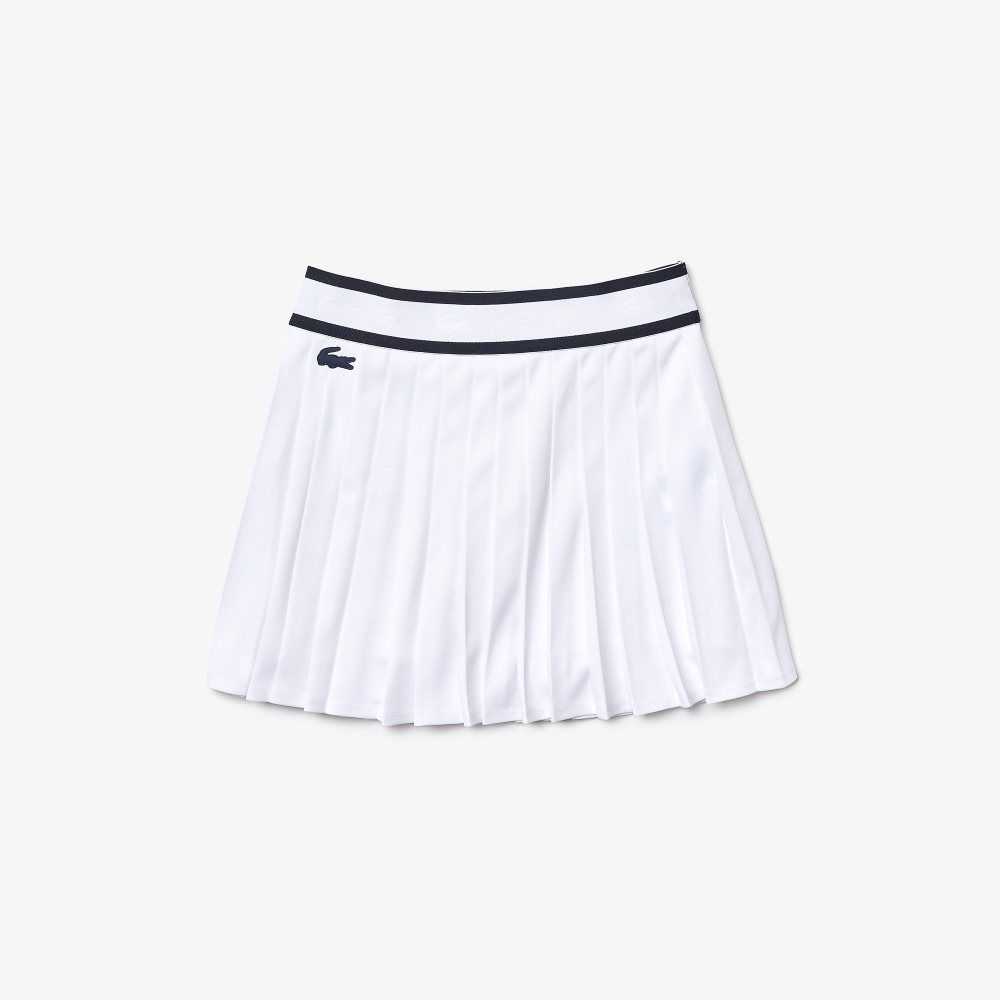 White / Navy Blue Lacoste SPORT Light Pleated Skirt | XNVRIG-432