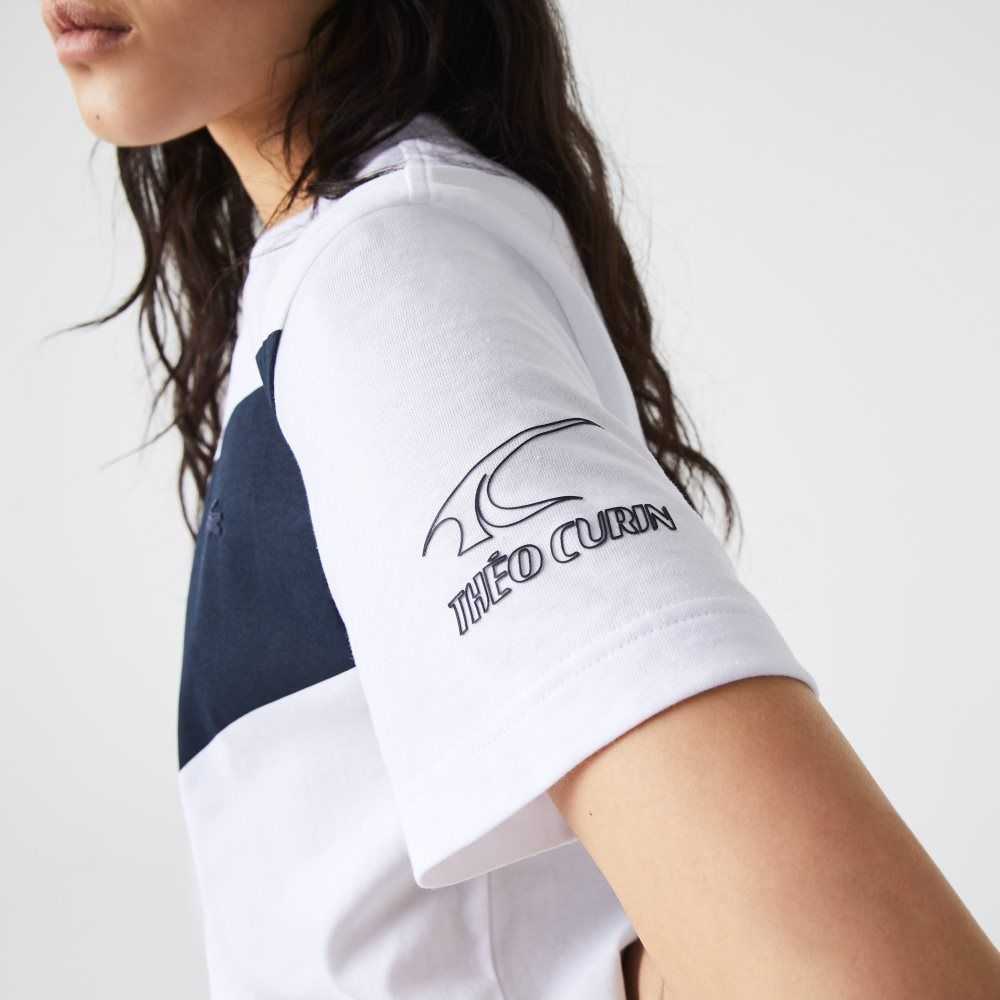 White / Navy Blue Lacoste SPORT x Theo Curin Graphic Jersey T-Shirt | FTIURH-691