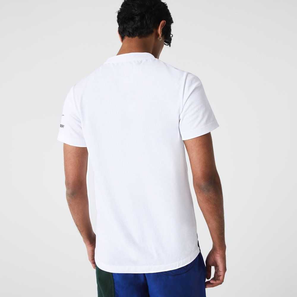 White / Navy Blue Lacoste SPORT x Theo Curin Graphic Jersey T-Shirt | FTIURH-691