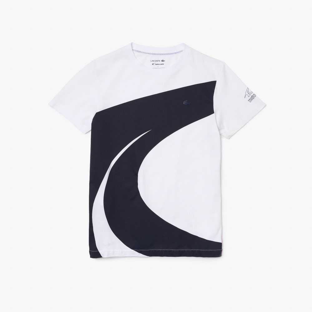 White / Navy Blue Lacoste SPORT x Theo Curin Graphic Jersey T-Shirt | FTIURH-691